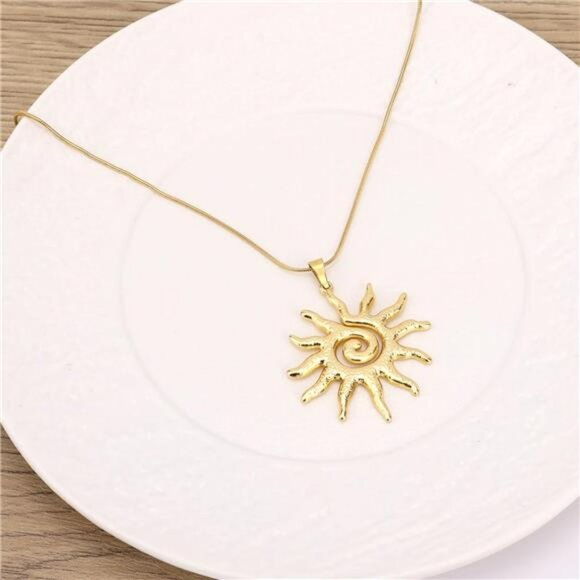 Gold sun pendant necklace earrings set dainty sunflower charm solar jewelry gift - Picture 5 of 8